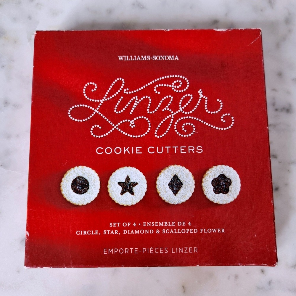 Williams Sonoma Linzer Cookie Cutter Set 4 Circle Star Diamond Flower Baking Red